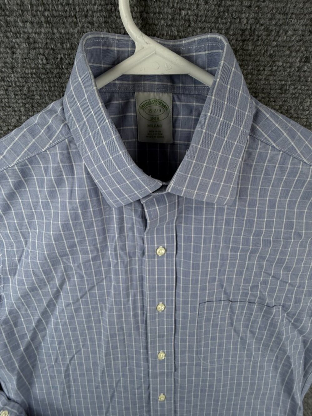 Brooks Brothers Milano 15 32/33 Blue Check Pattern Long Sleeve Button Up Shirt *